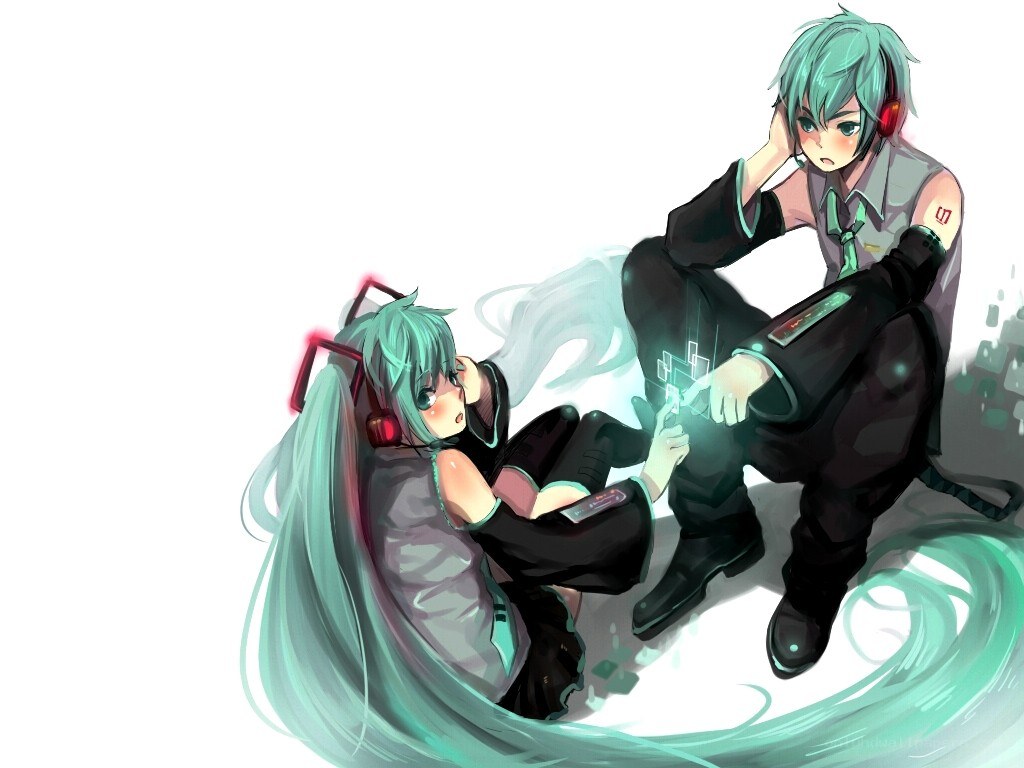 Miku and Kaito in a digital world