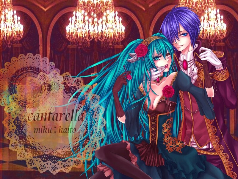 Miku and Kaito in a grand hall