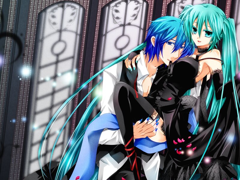 Miku and Kaito in a romantic scene