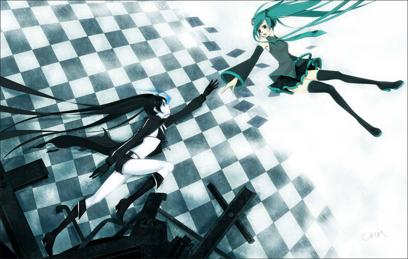 Miku and Kaito reaching out