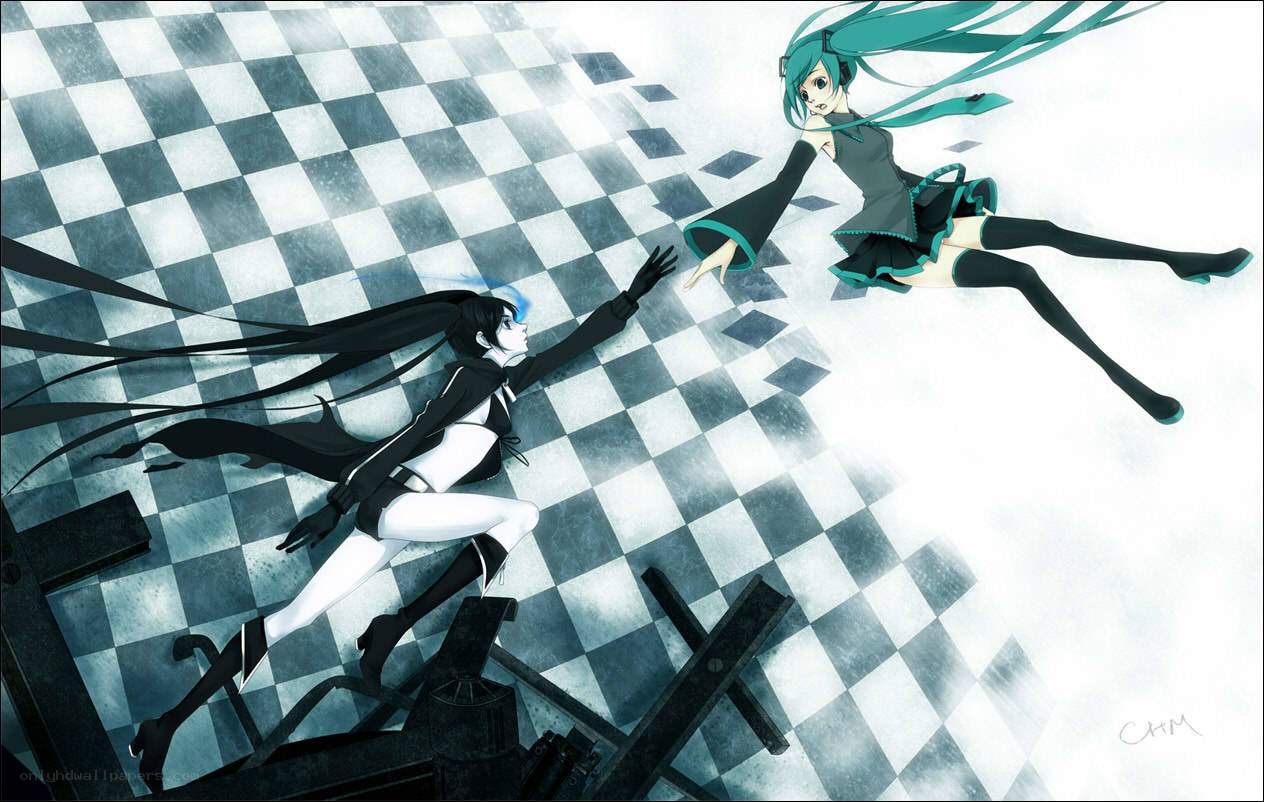 Miku and Kaito reaching out