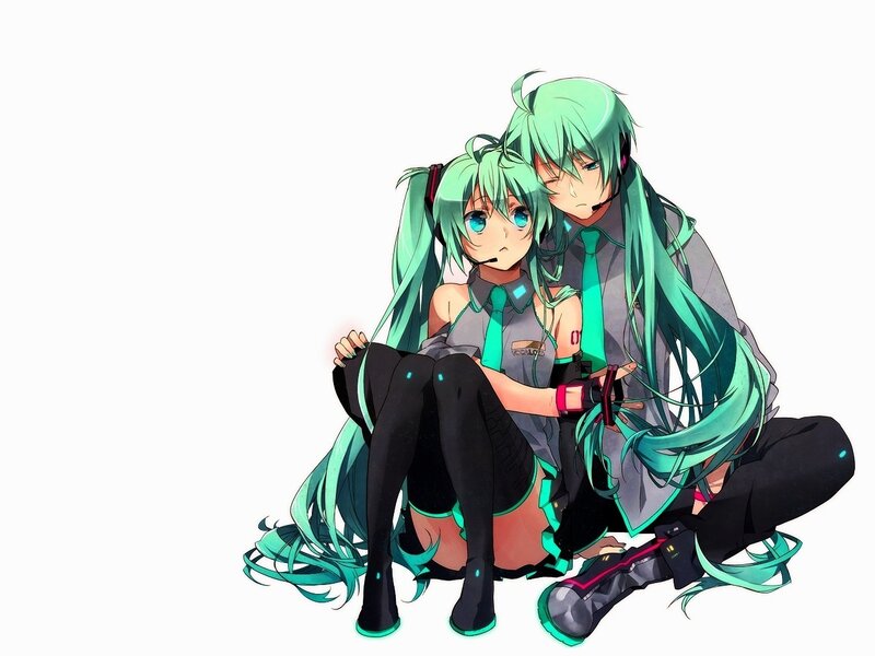 Miku and Kaito sitting together