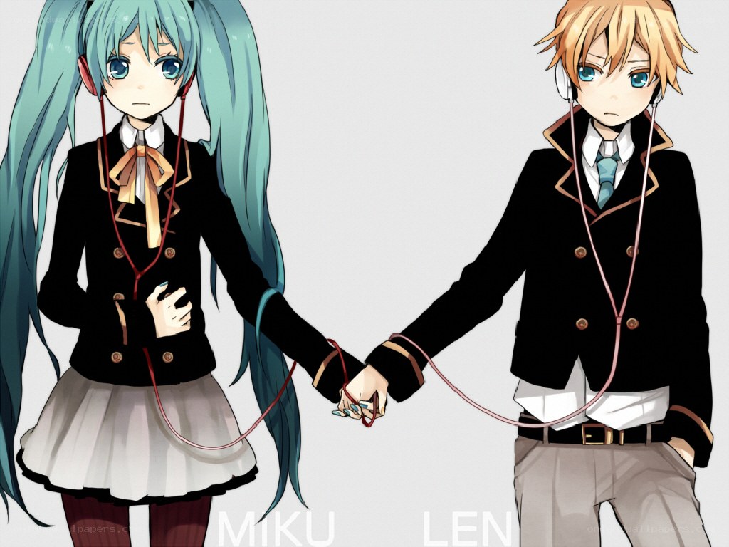 Miku and Len holding hands