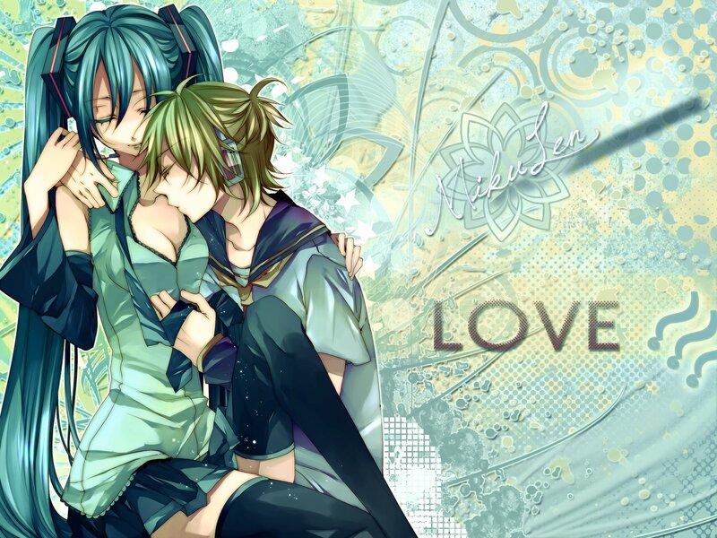 Miku and Len in a loving embrace