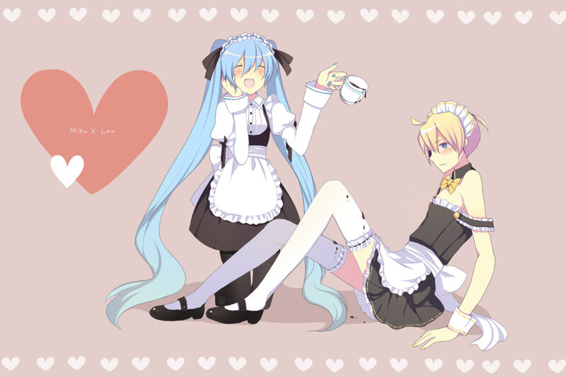 Miku and Len in maid outfits