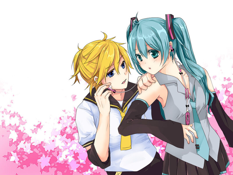 Miku and Len in school uniforms