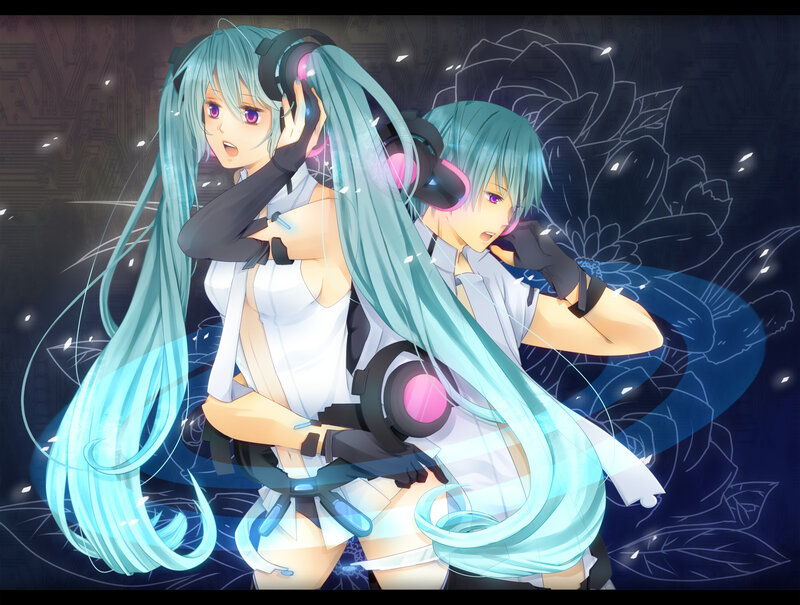 Miku and Miku in headphones