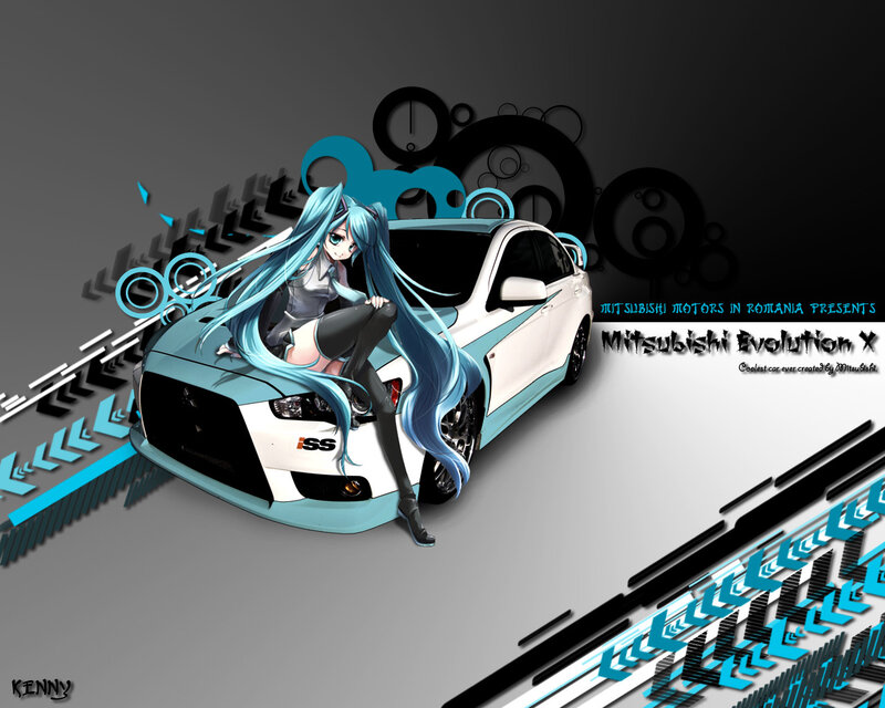 Miku and Mitsubishi Evolution
