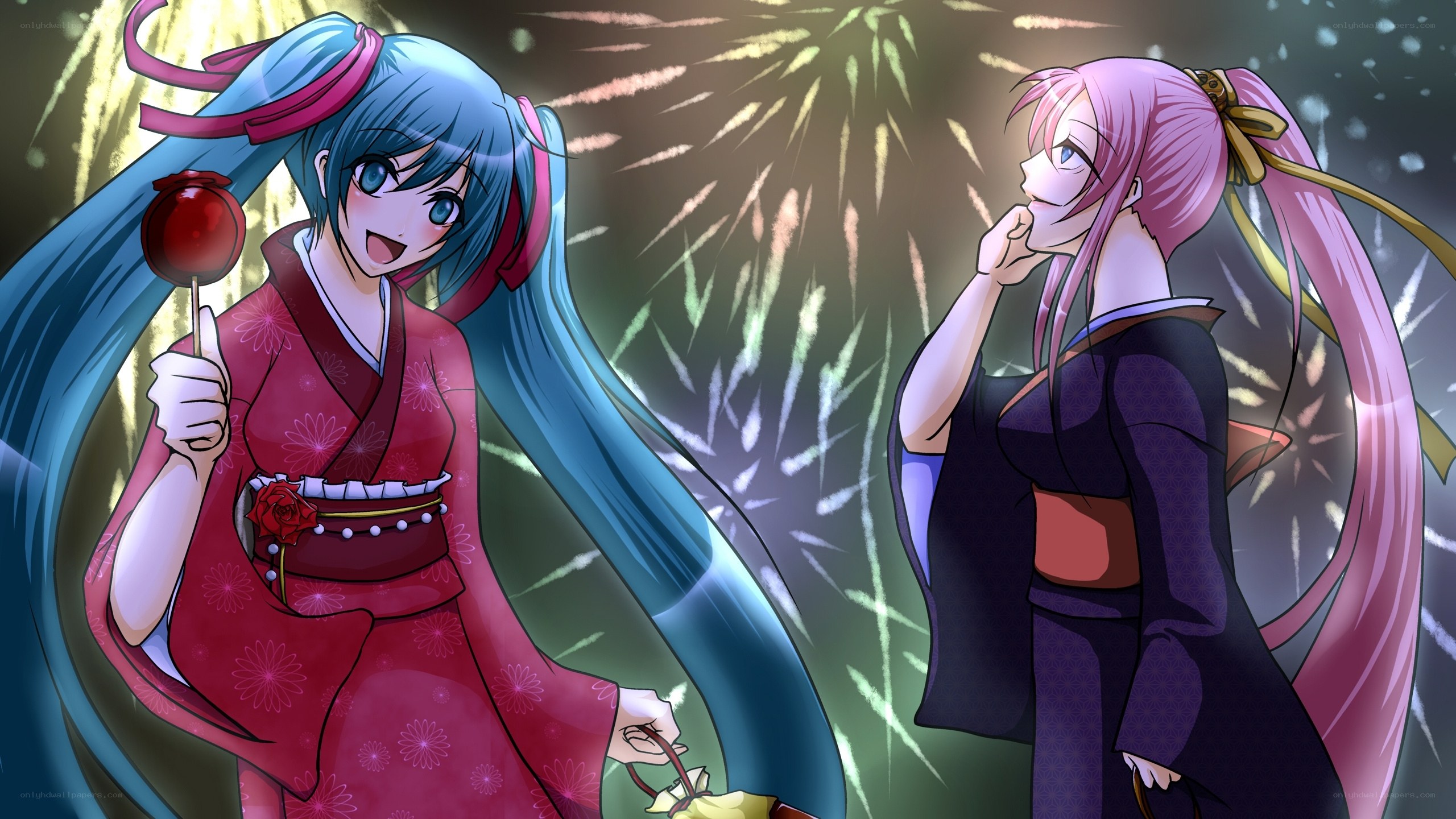 Miku and Rin at fireworks