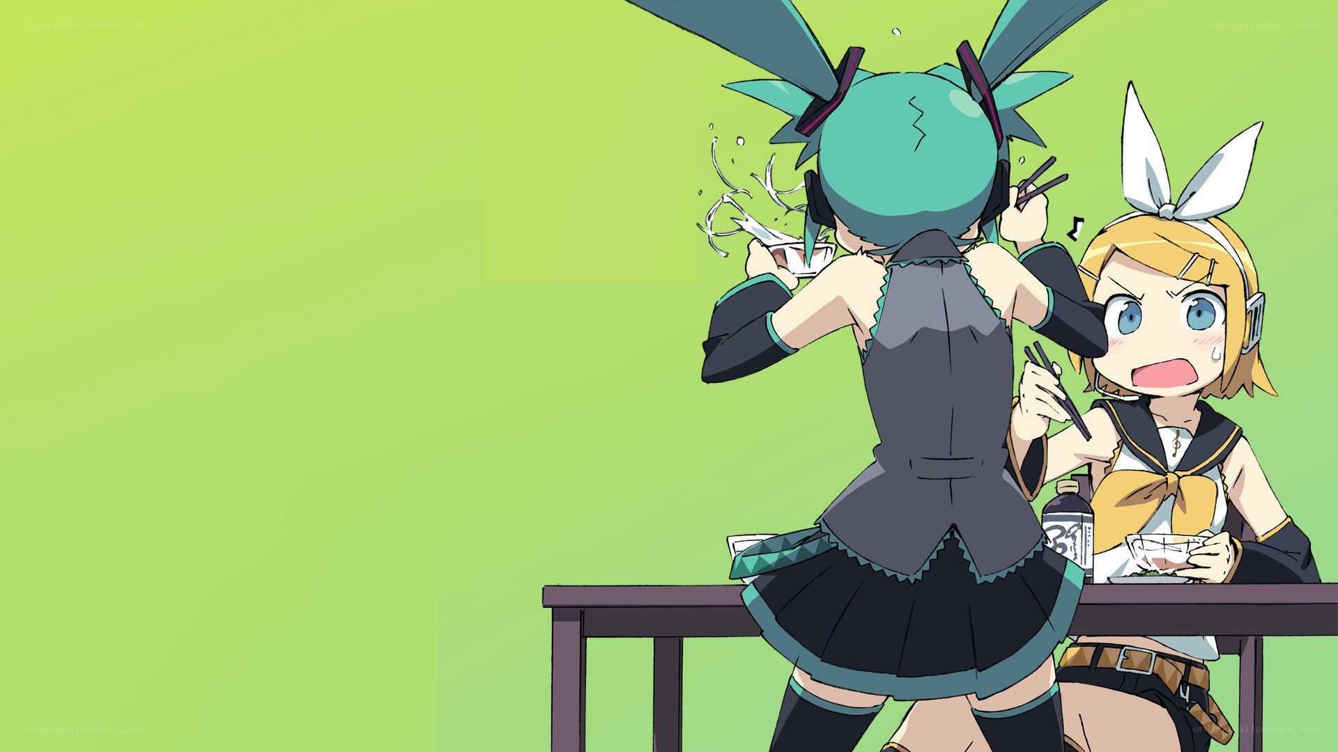 Miku and Rin eating noodles