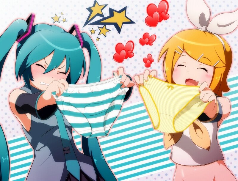 Miku and Rin holding underwear
