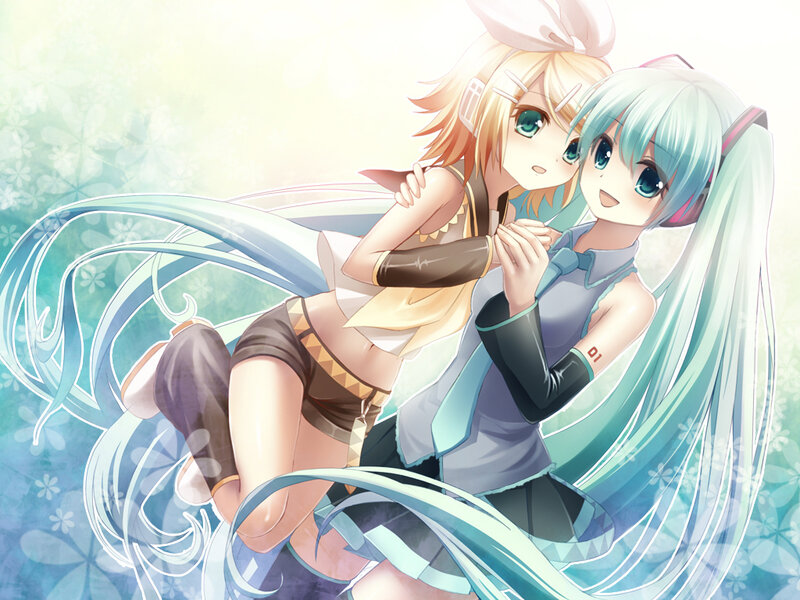 Miku and Rin hugging