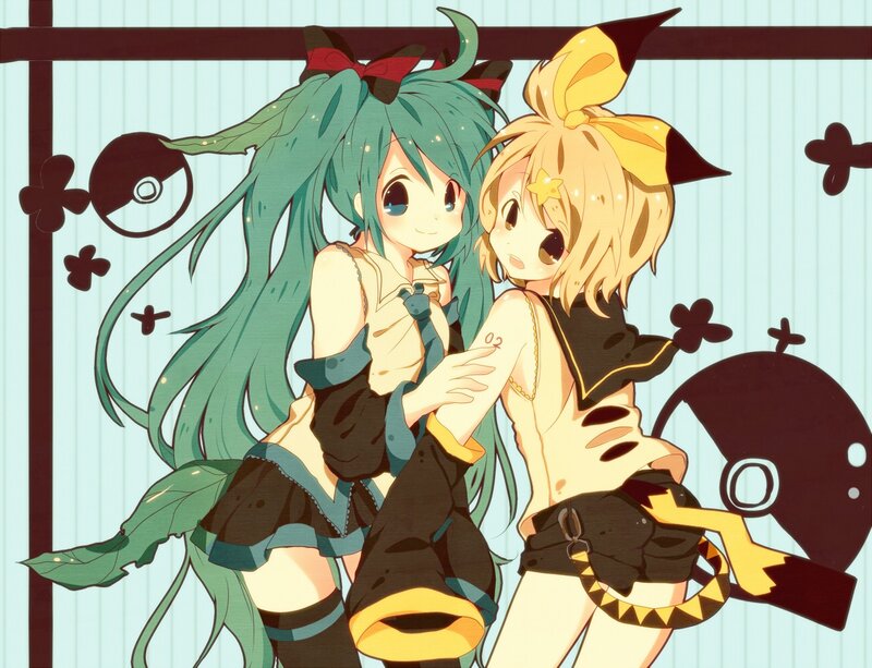 Miku and Rin hugging
