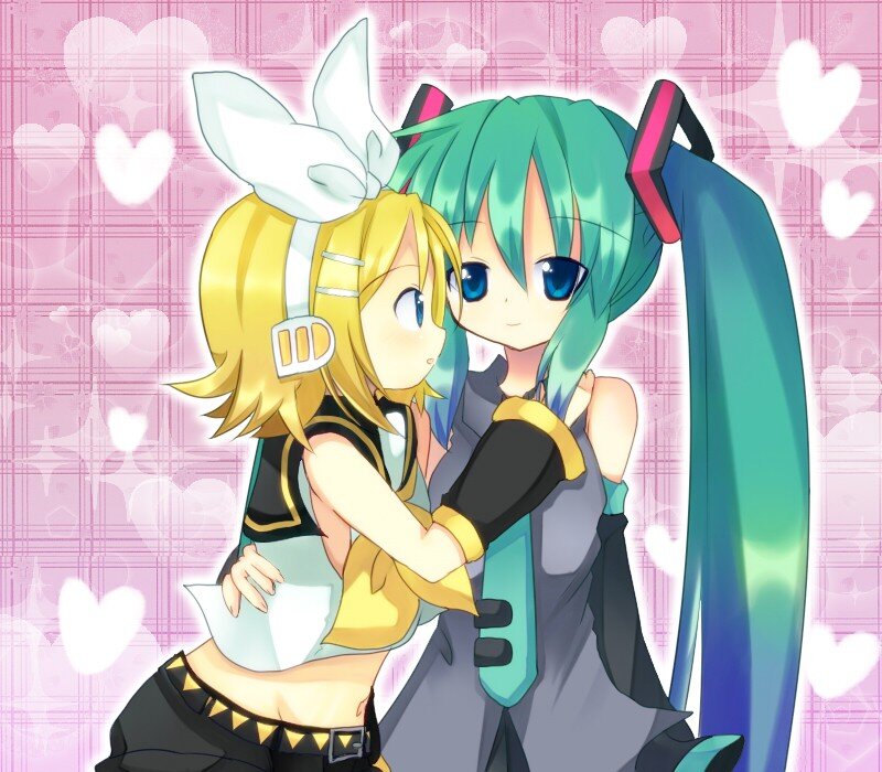 Miku and Rin hugging