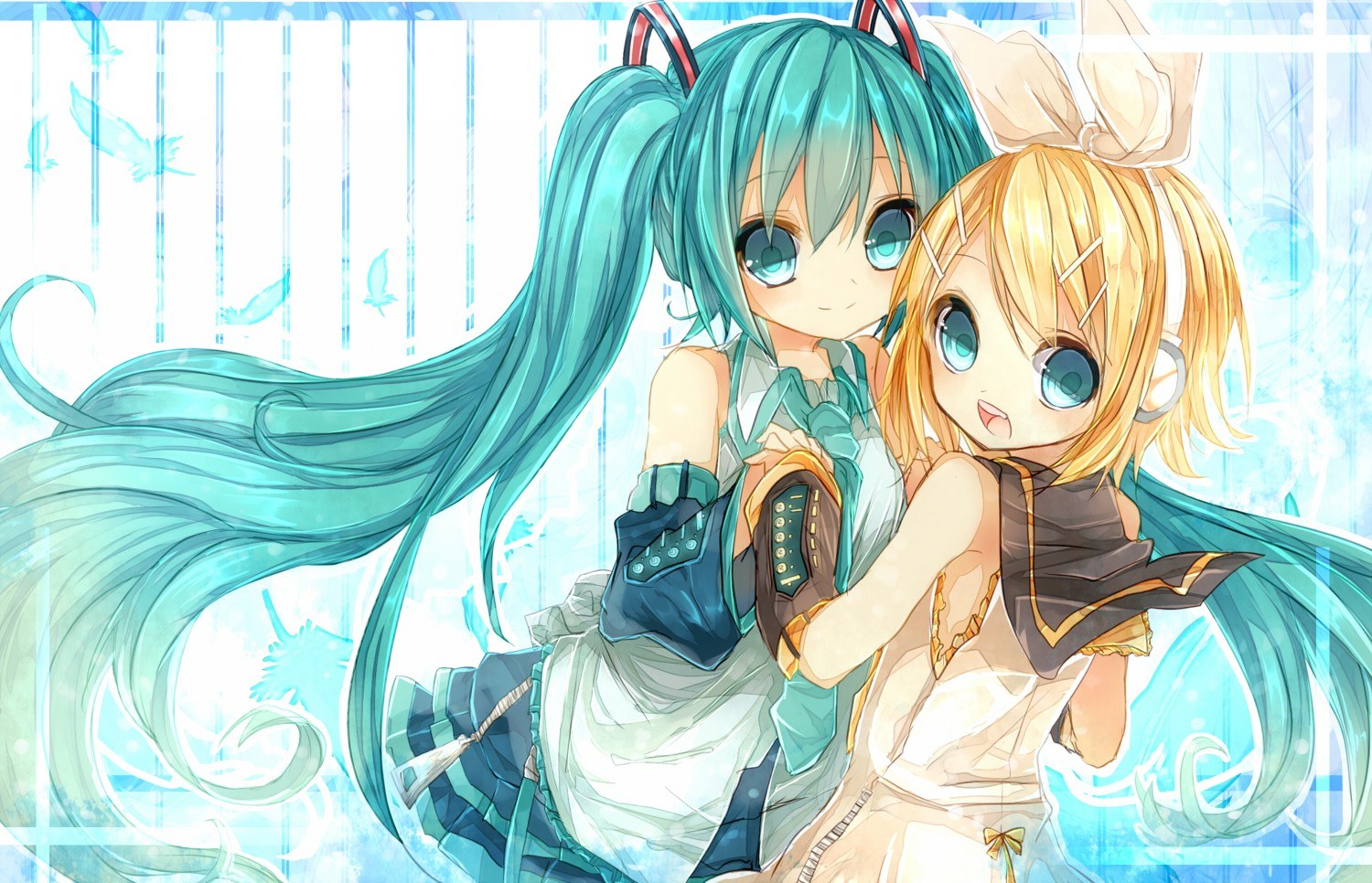 Miku and Rin hugging