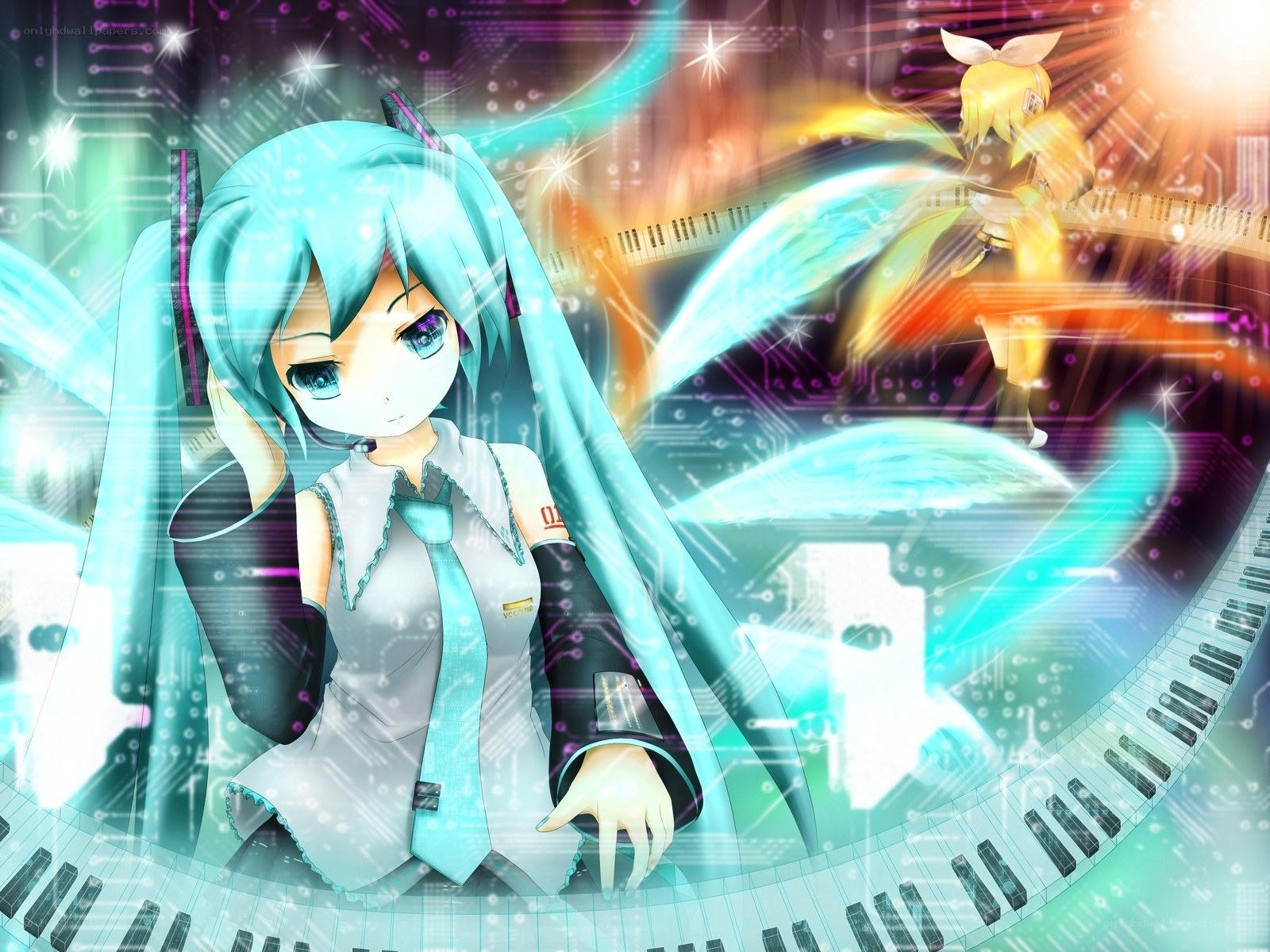 Miku and Rin in a digital world