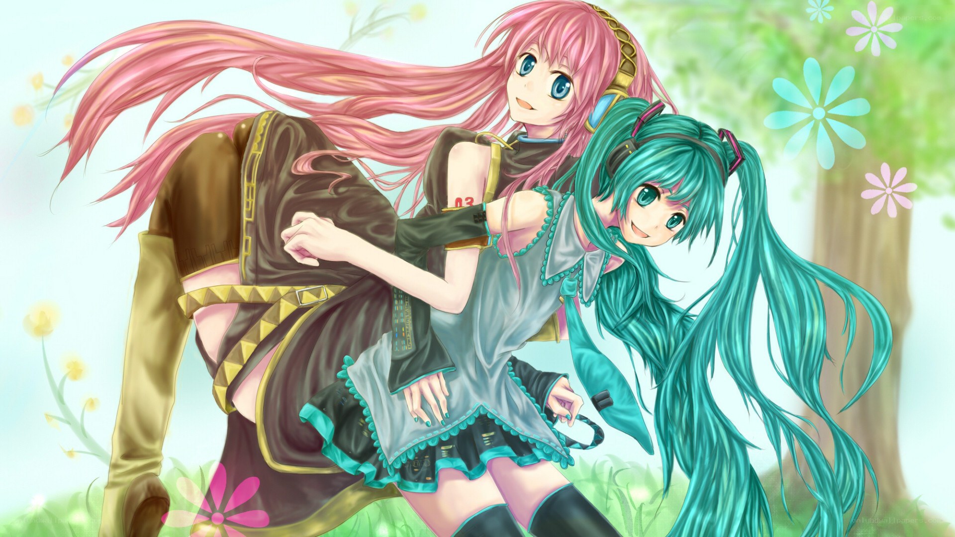 Miku and Rin in a field