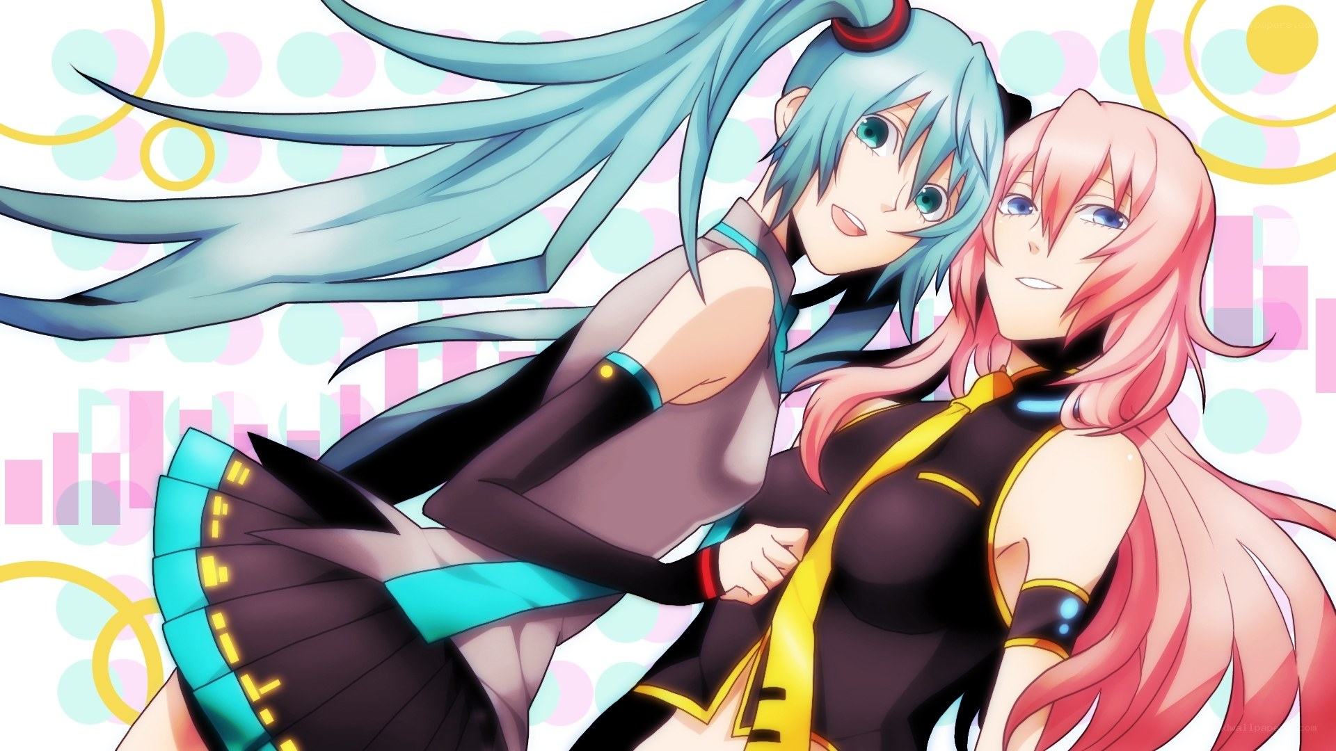 Miku and Rin in a friendly pose