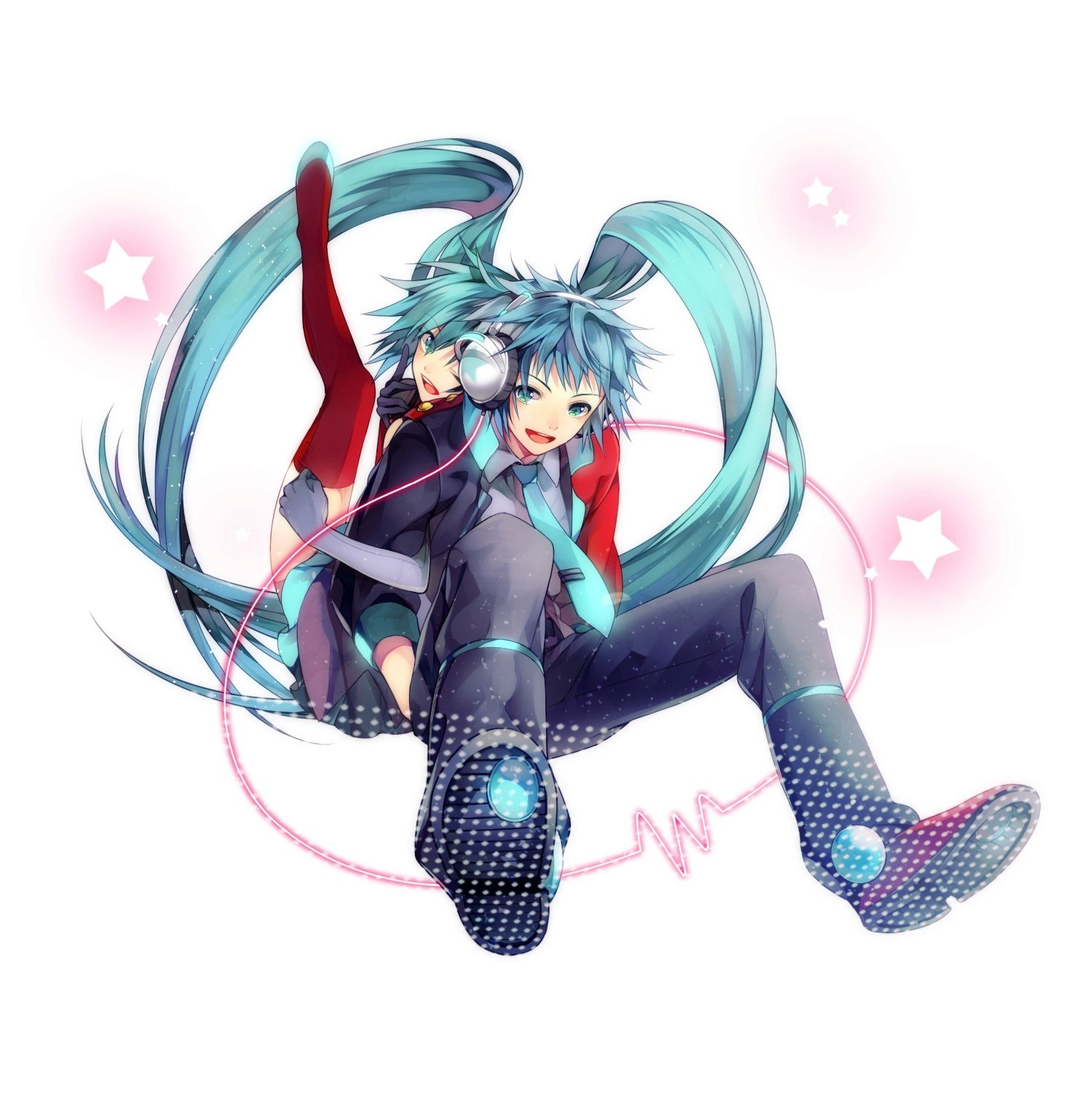 Miku and Rin in a heart pose