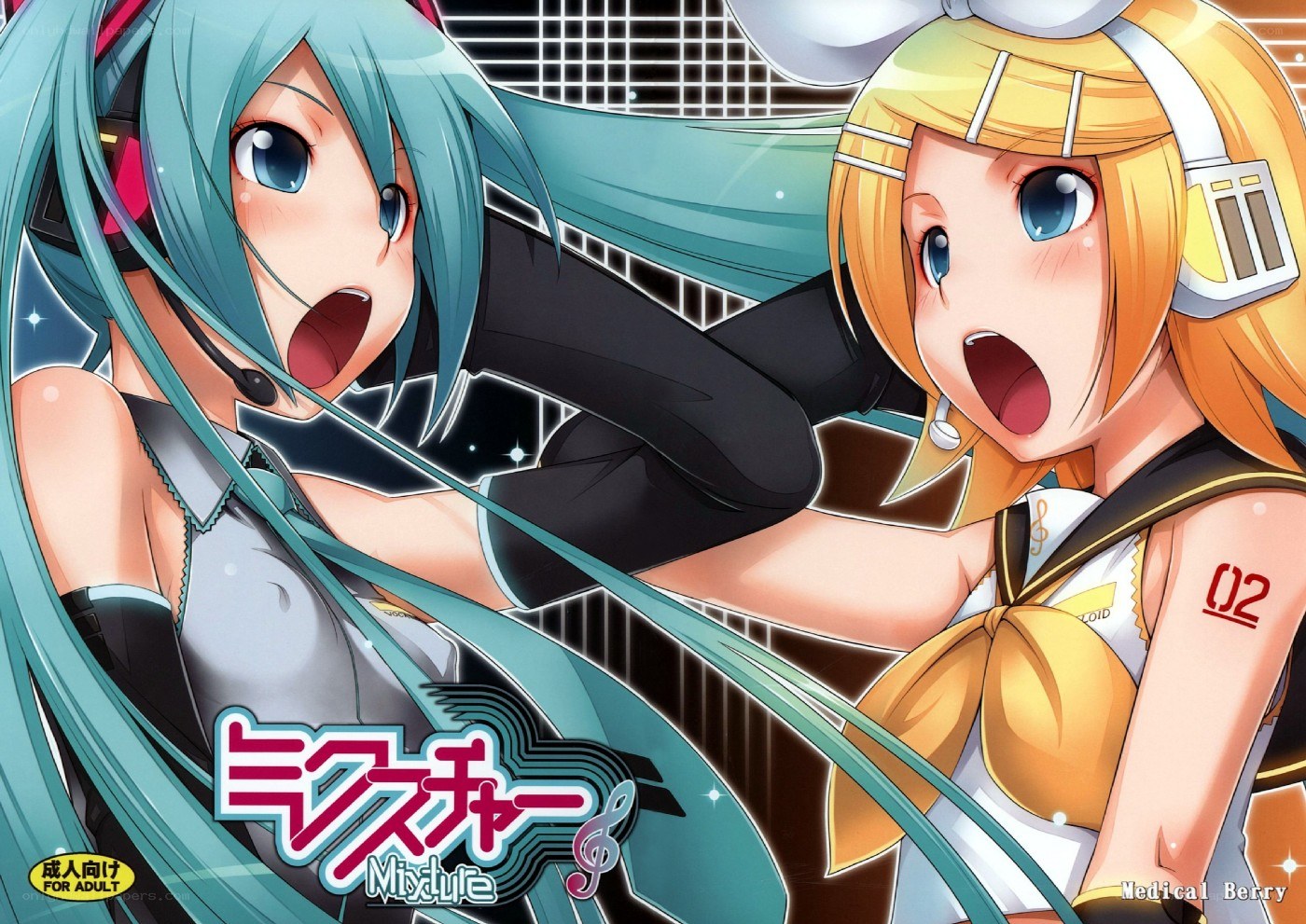 Miku and Rin in a music studio