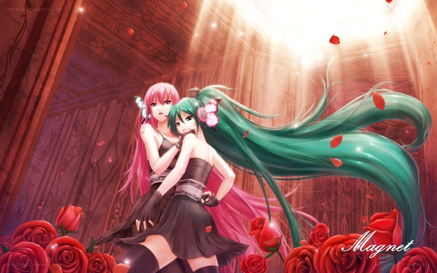 Miku and Rin in a rose garden