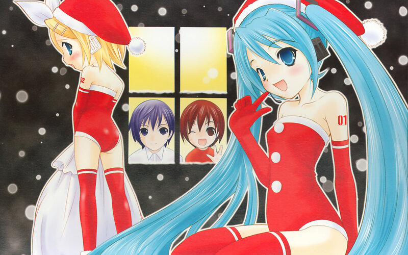 Miku and Rin in Christmas outfits