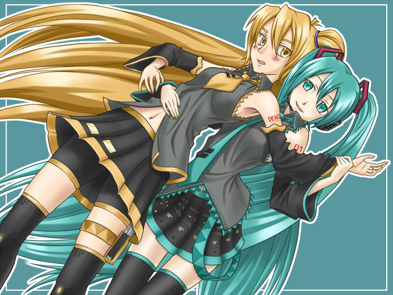 Miku and Rin in dynamic pose