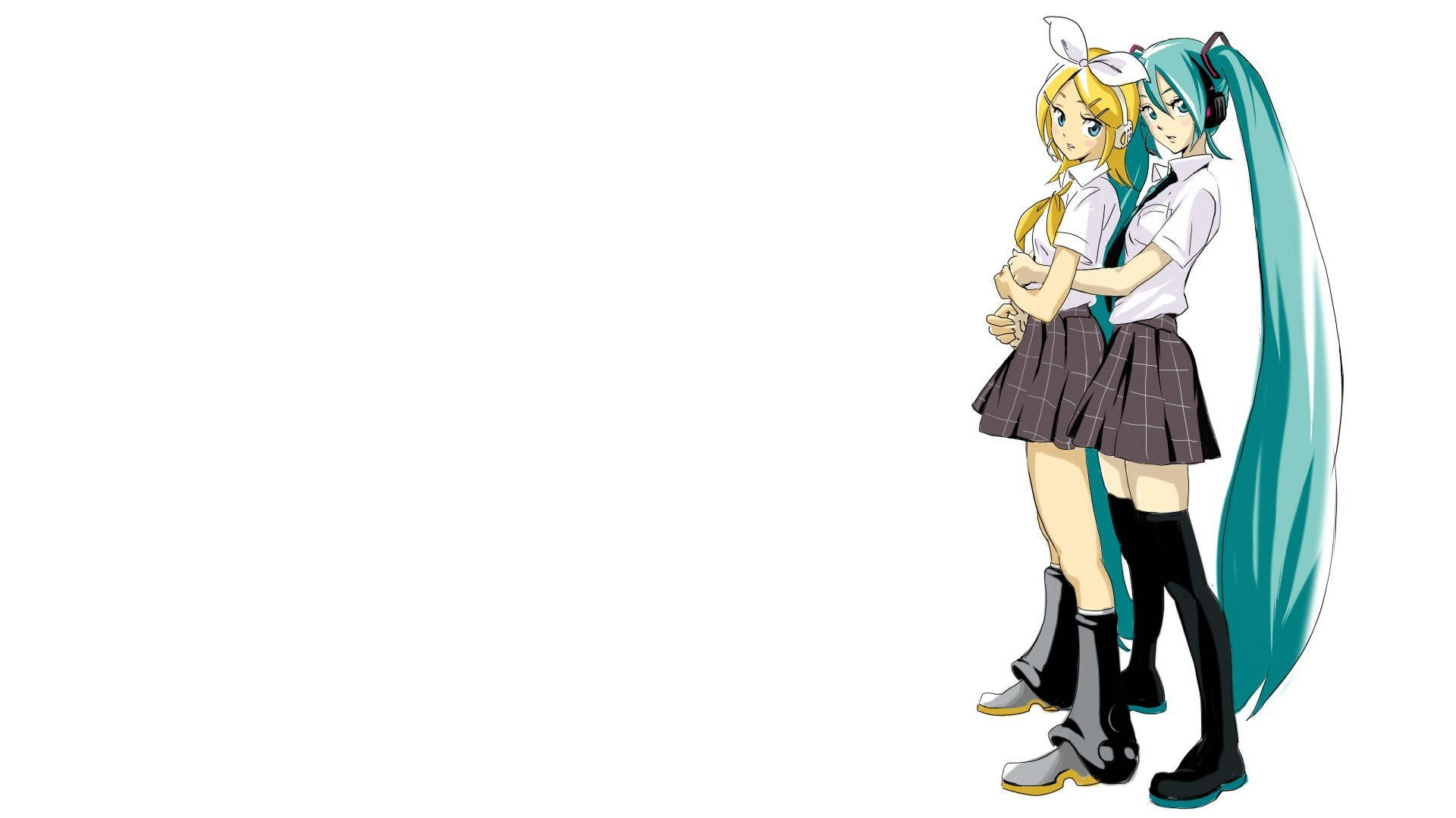 Miku and Rin in school uniforms