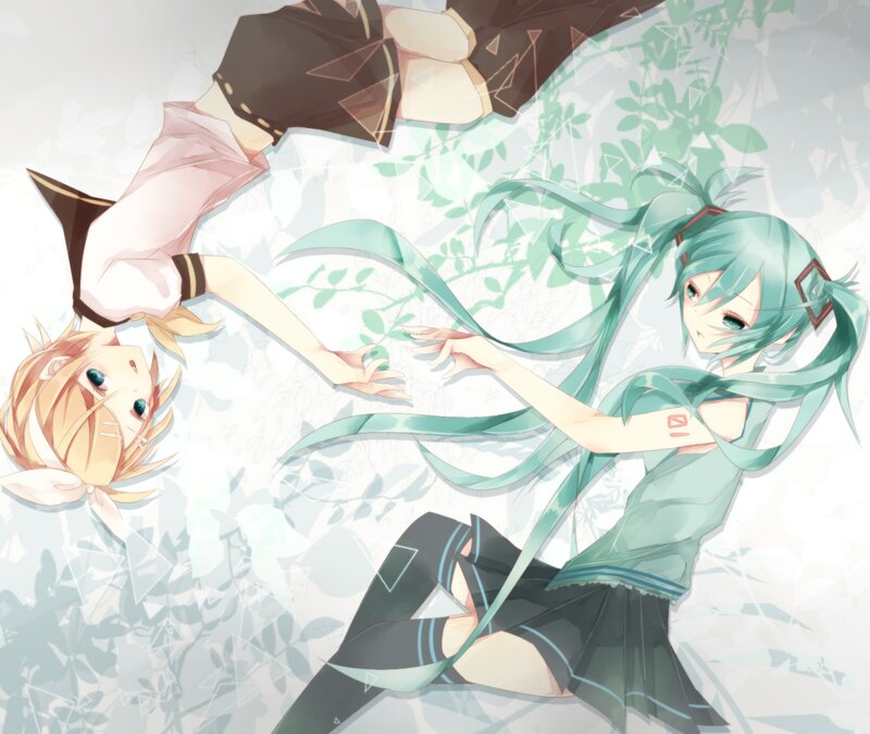 Miku and Rin lying together