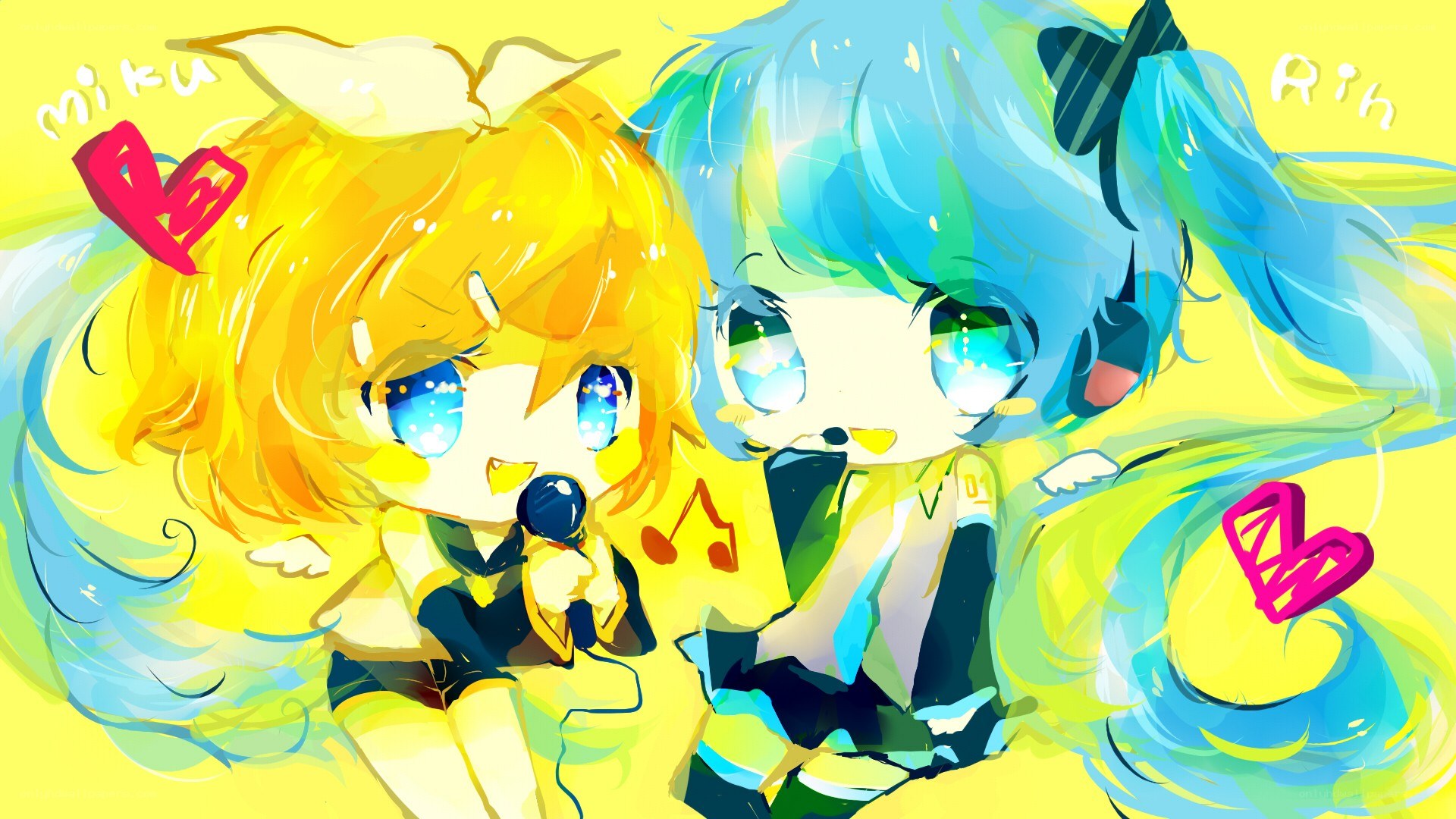 Miku and Rin singing together