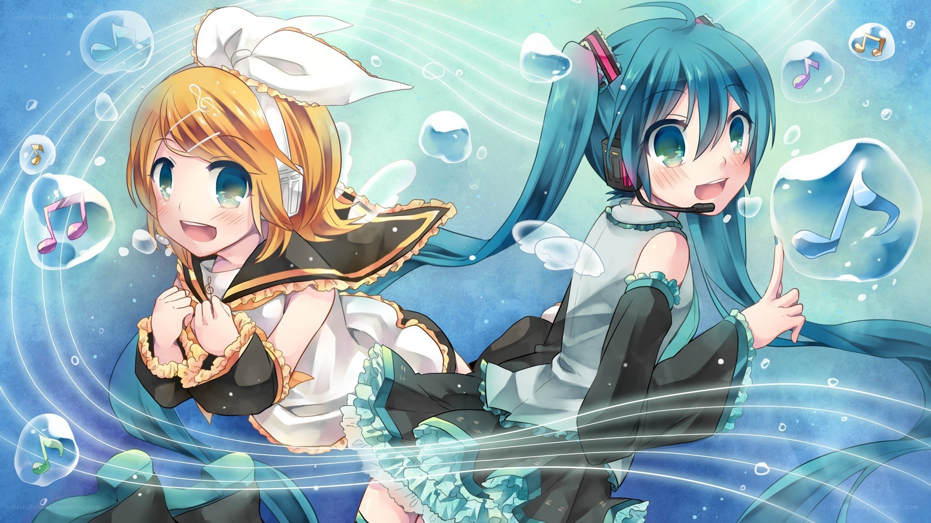 Miku and Rin singing underwater