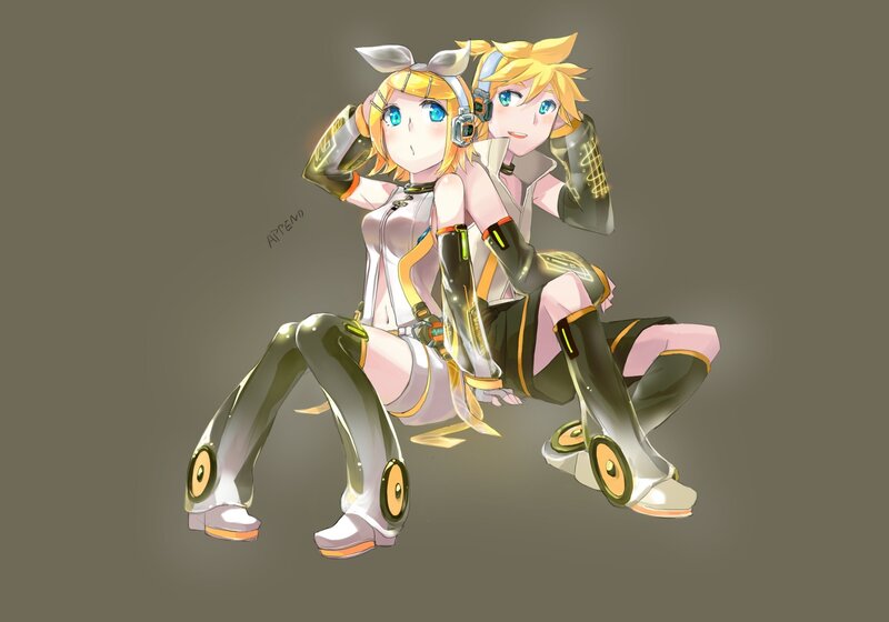 Miku and Rin sitting together