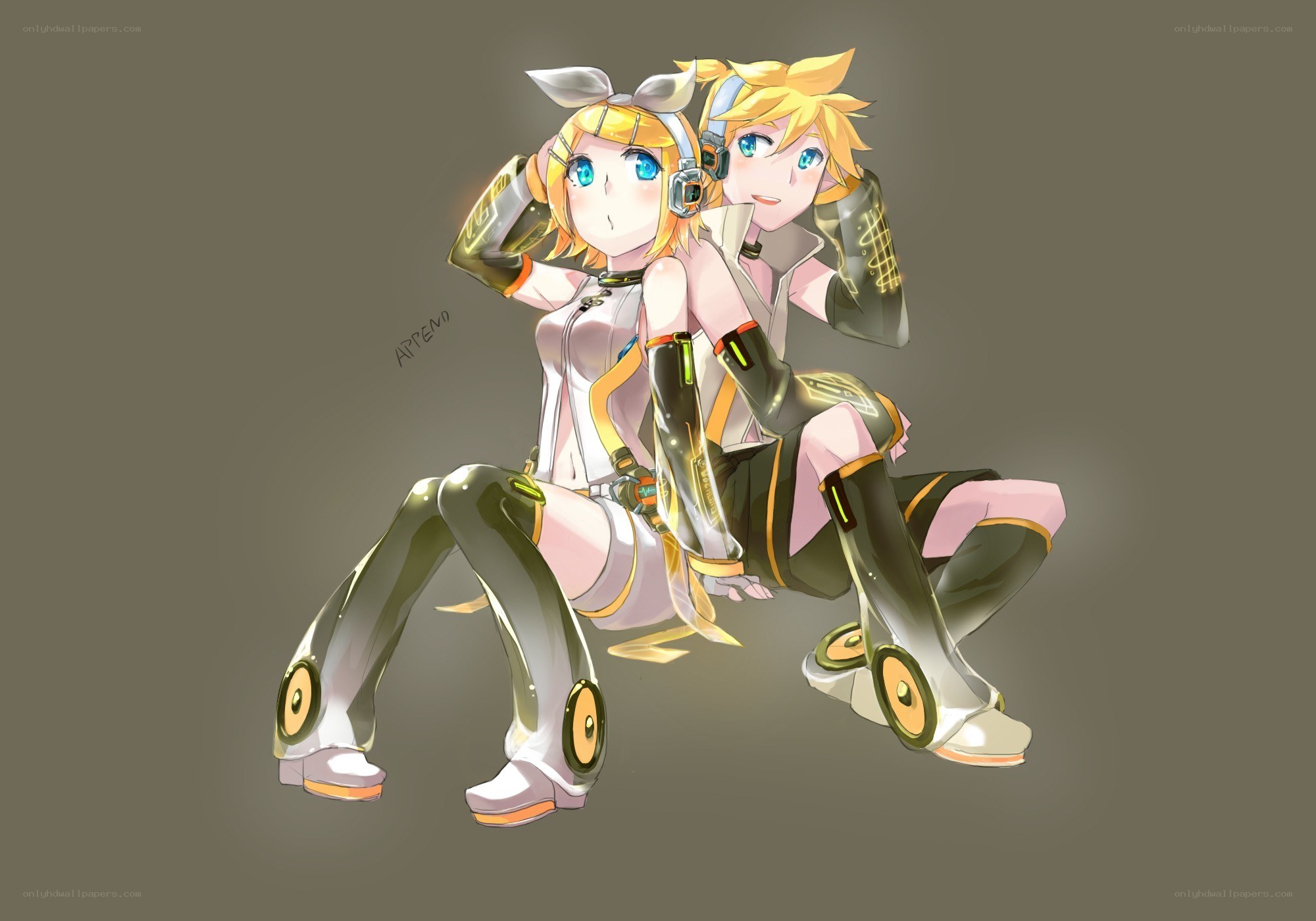 Miku and Rin sitting together