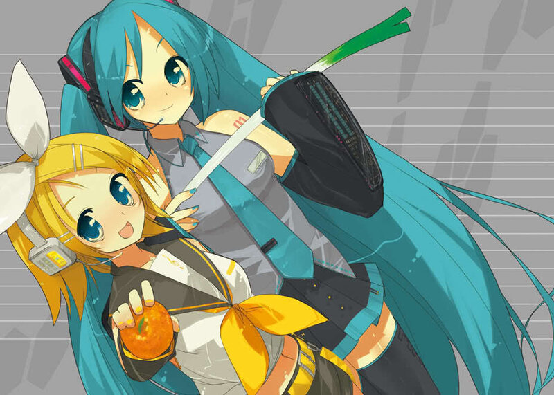 Miku and Rin with food