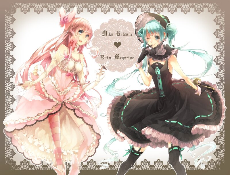Miku and Ruka in elegant dresses