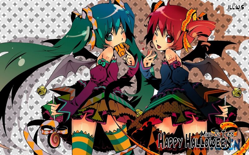 Miku and Teto Halloween art