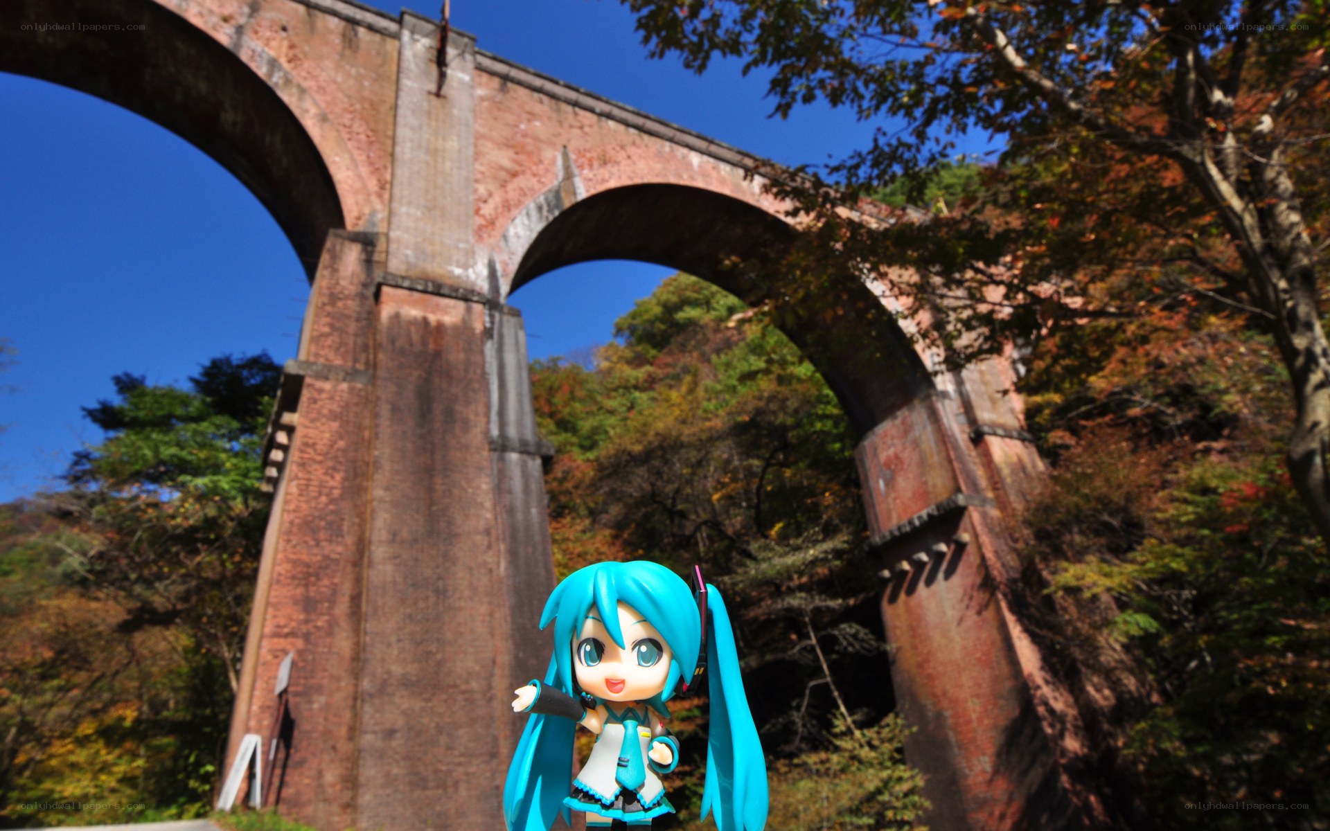 Miku at a brick bridge