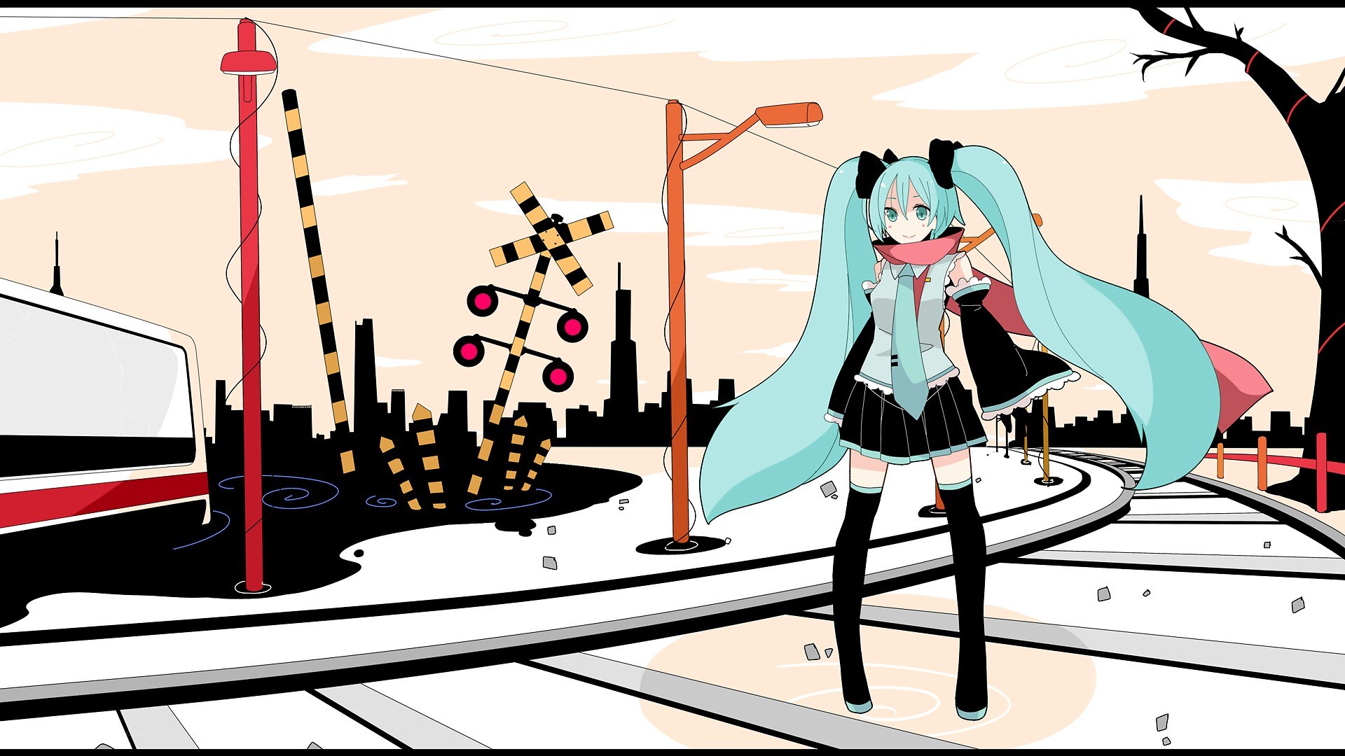 Miku at a train crossing