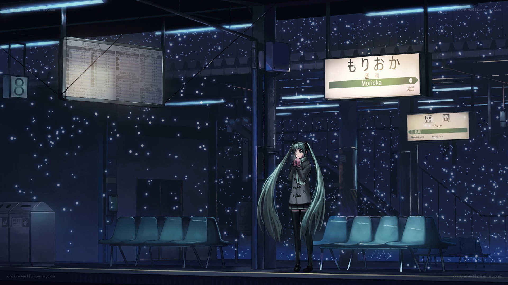 Miku at a train station