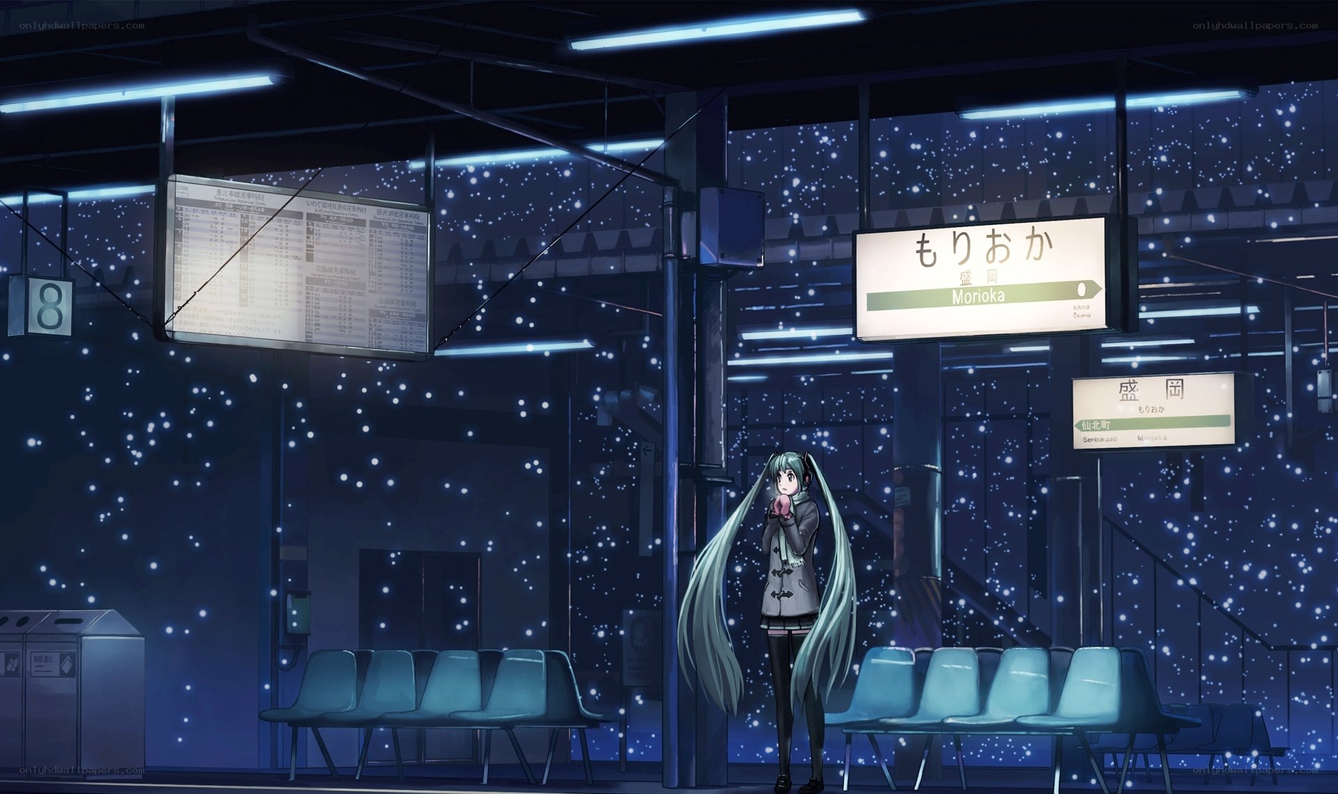 Miku at a train station