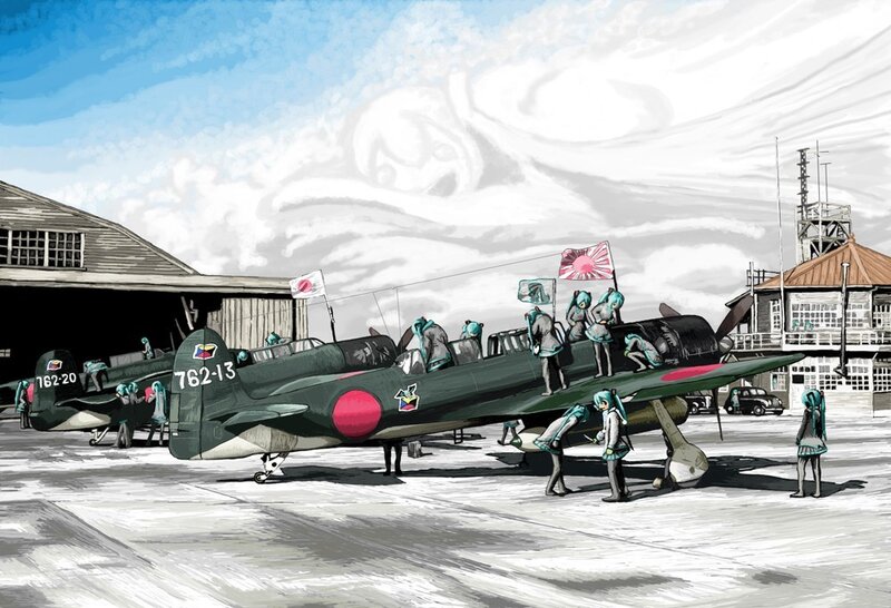 Miku at a warplane base