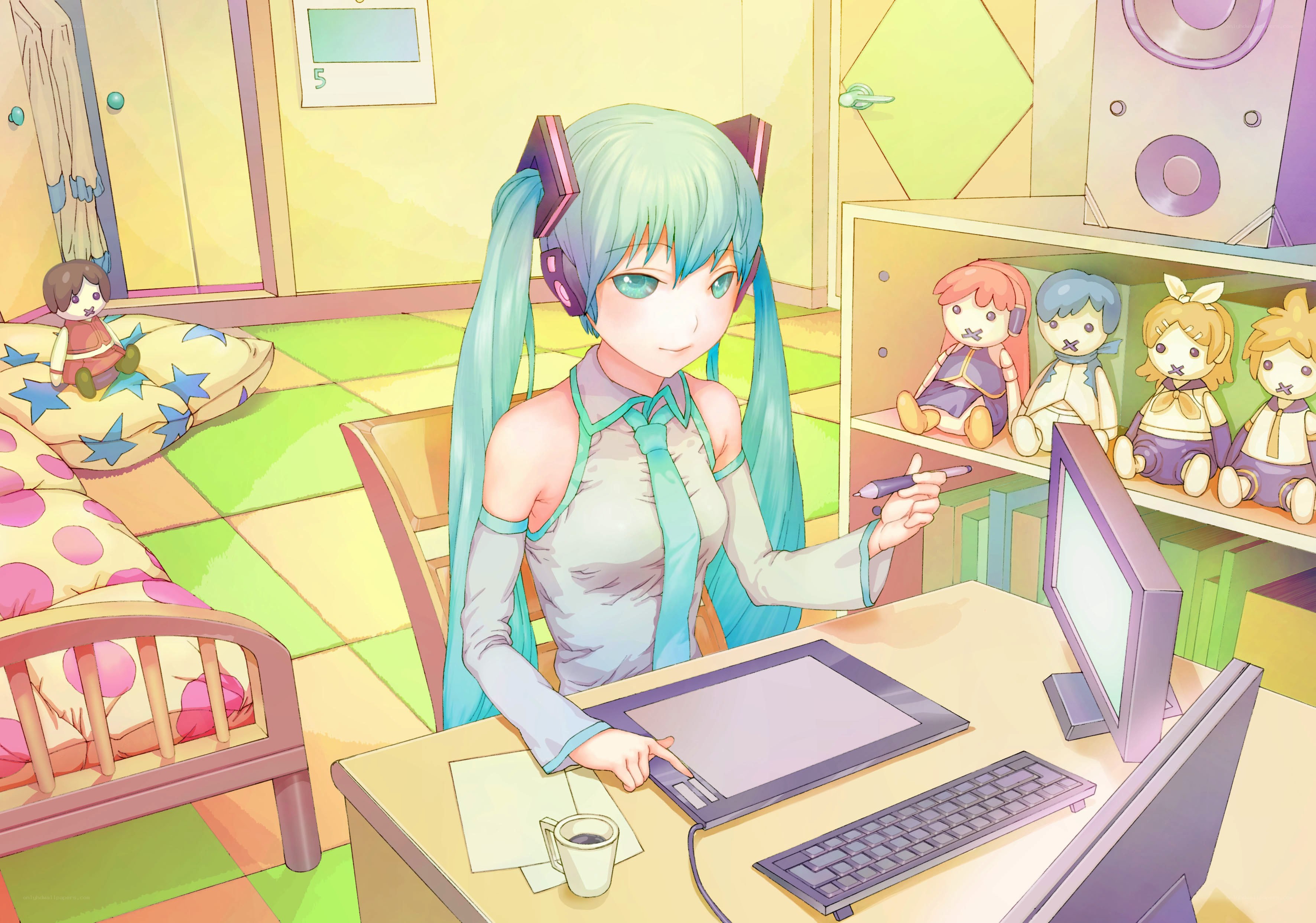 Miku at her drawing desk