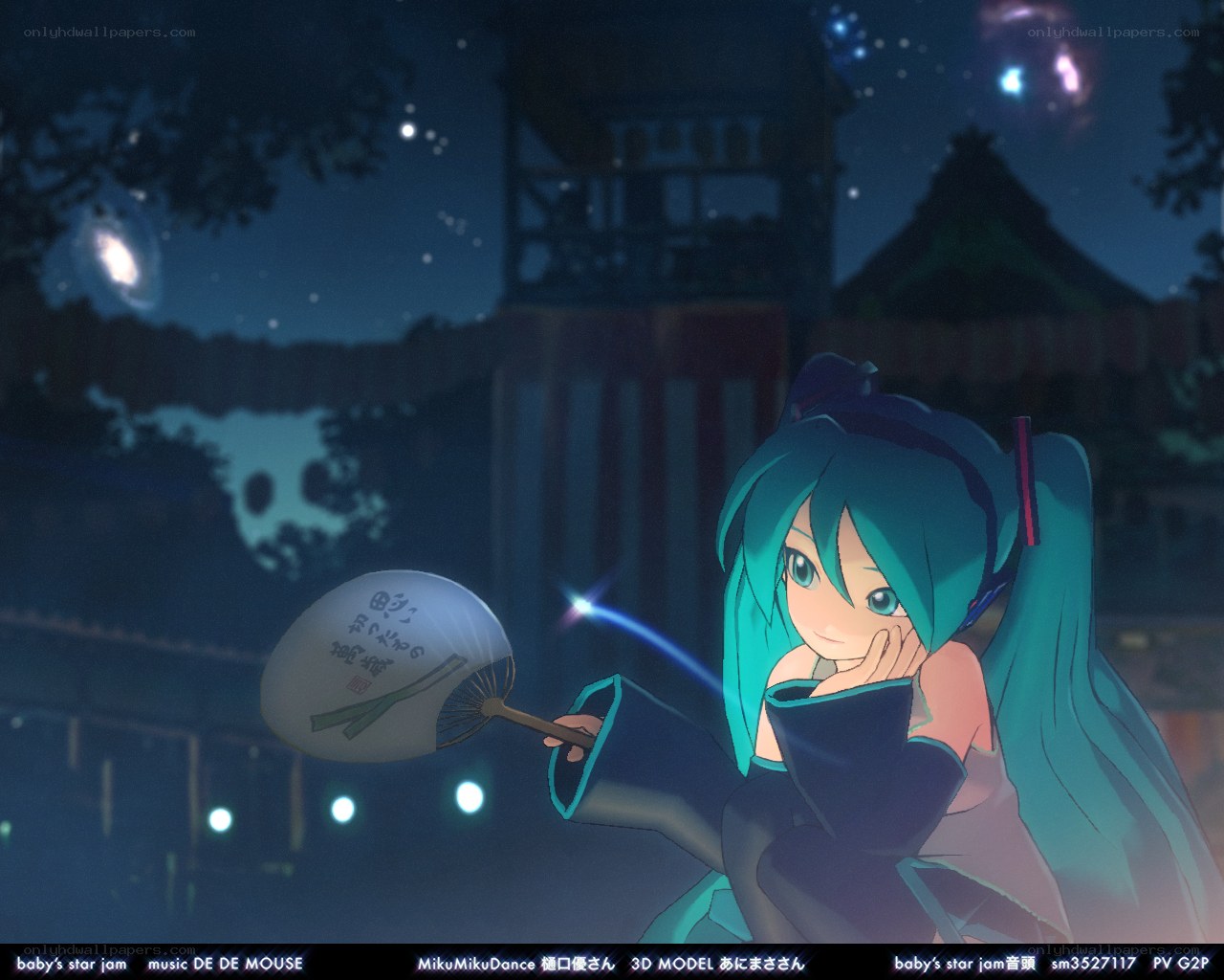Miku at night with fan