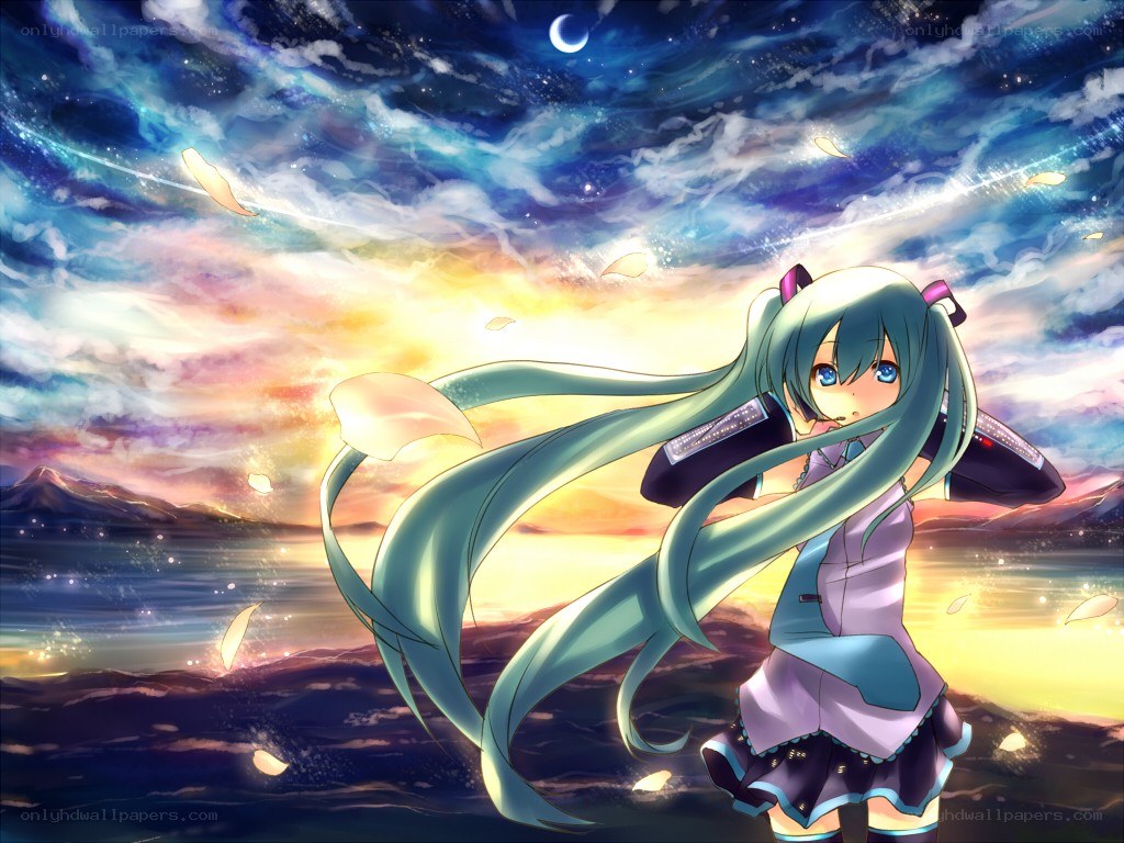 Miku at sunset by the sea