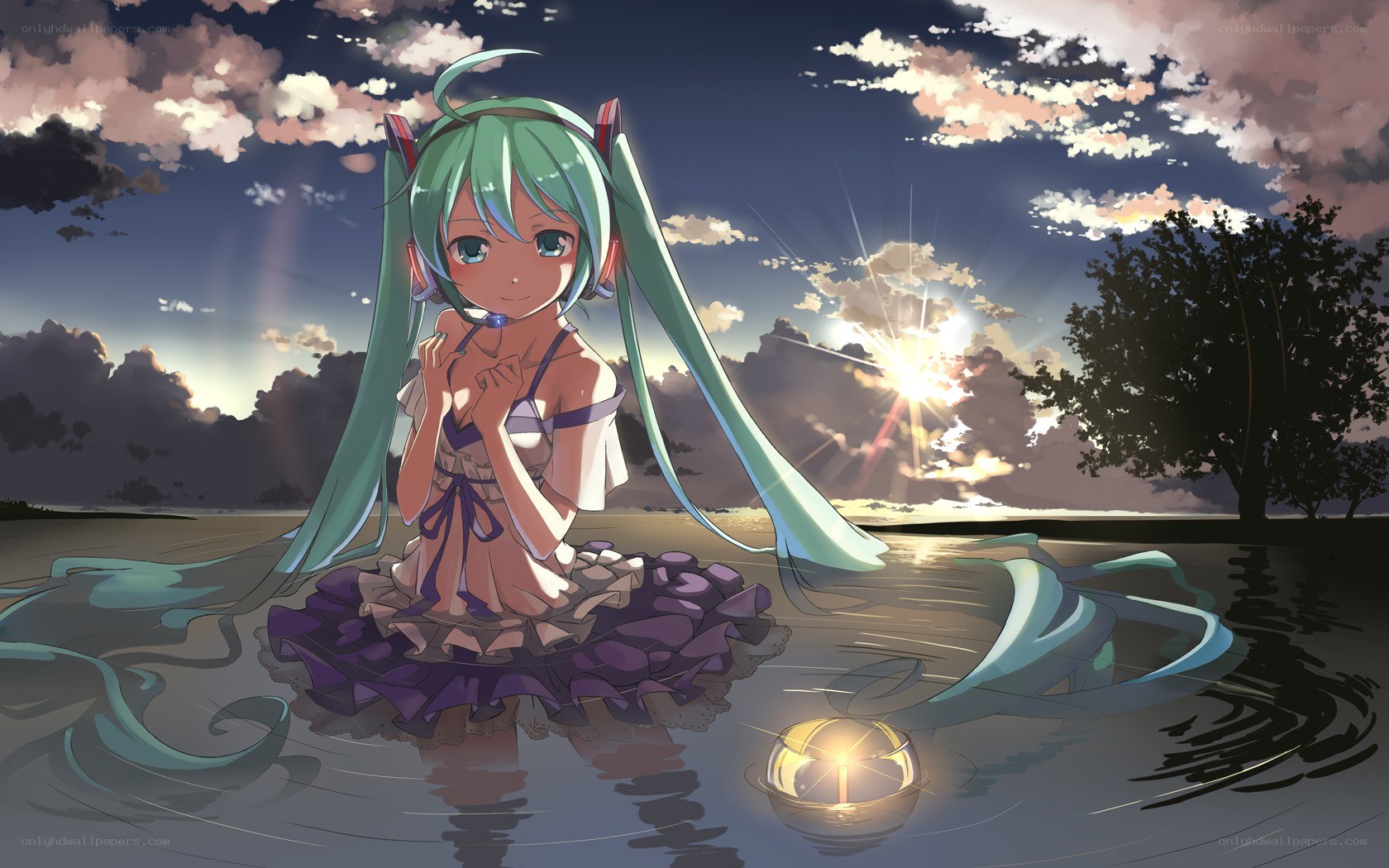 Miku at sunset in water