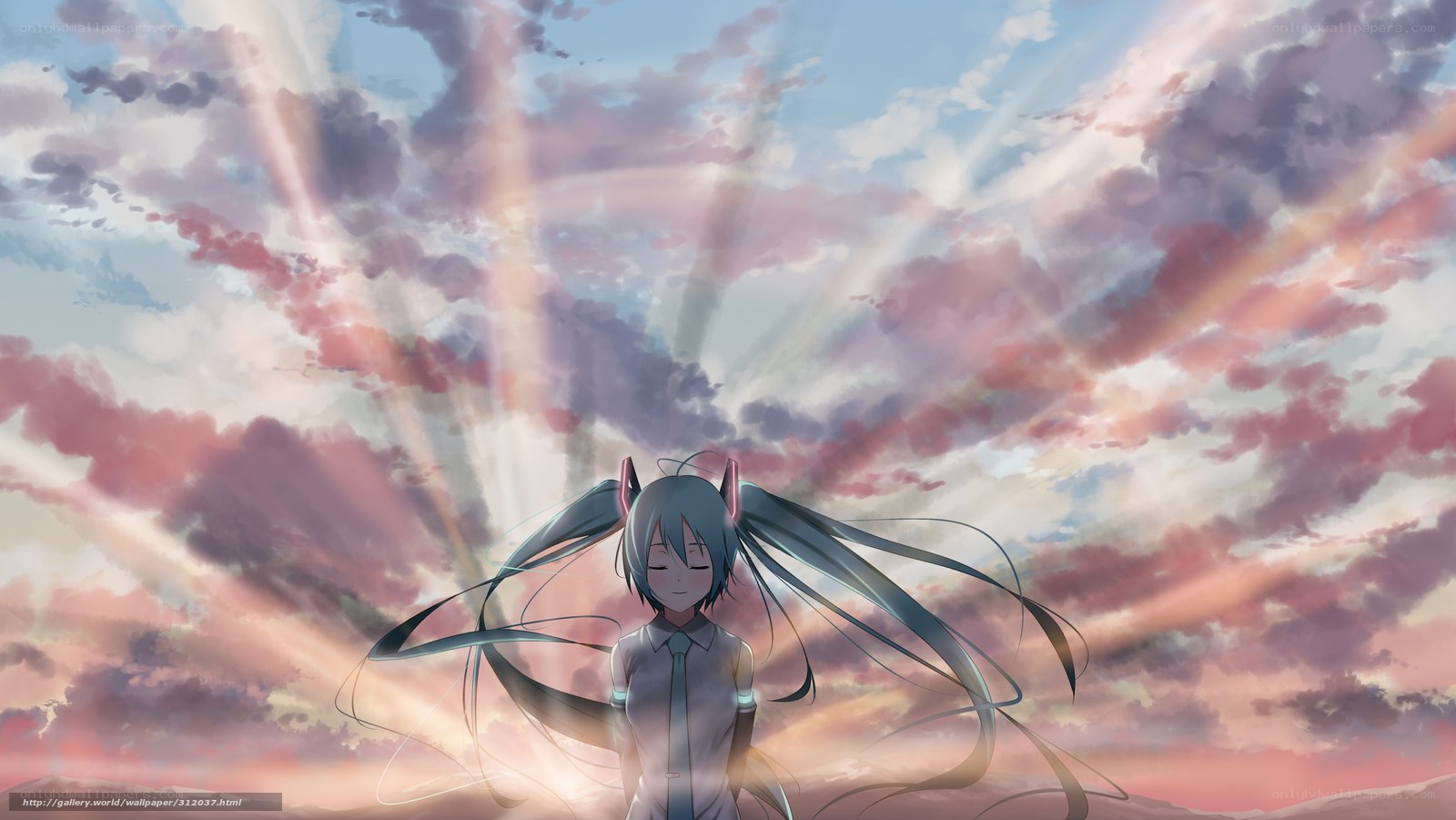 Miku at sunset with light rays