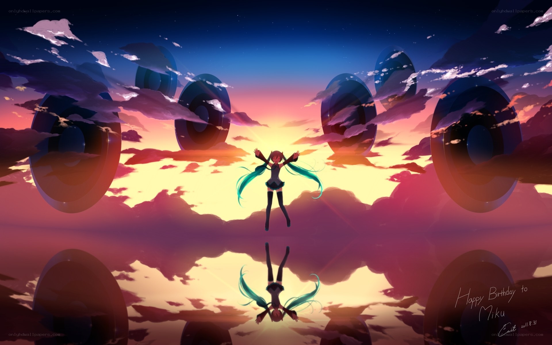 Miku at sunset with speakers