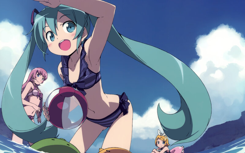 Miku at the beach with friends