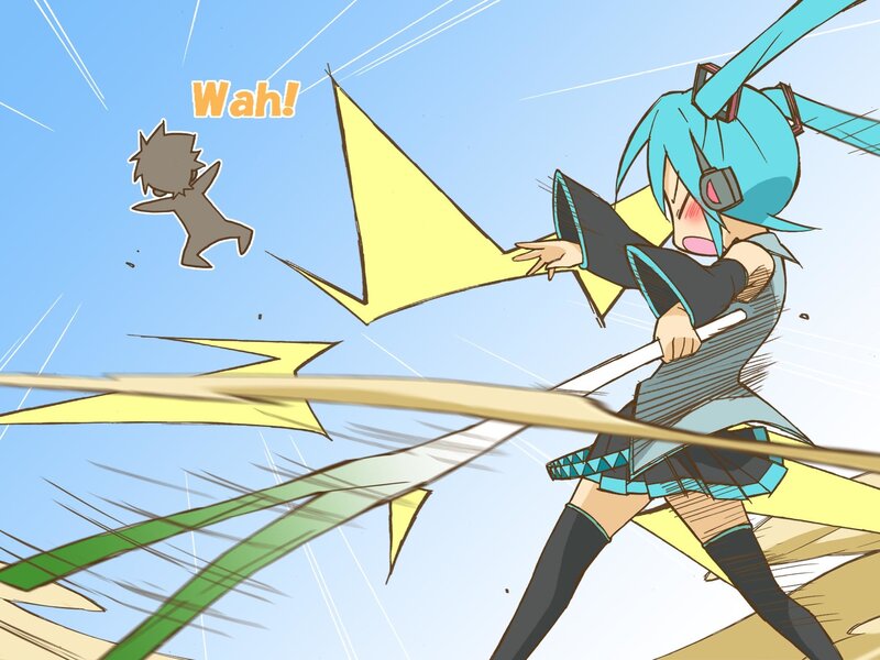Miku attacks with a sword