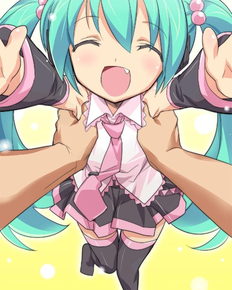 Miku being lifted happily